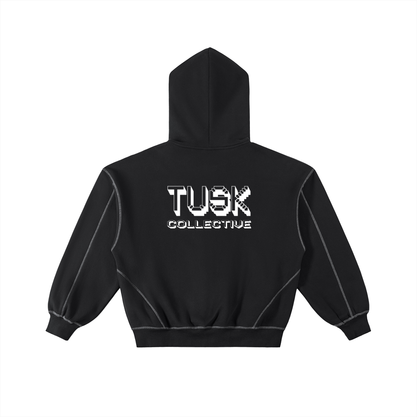 Contrast-Stitched Boxy Fleece Zip Hoodie