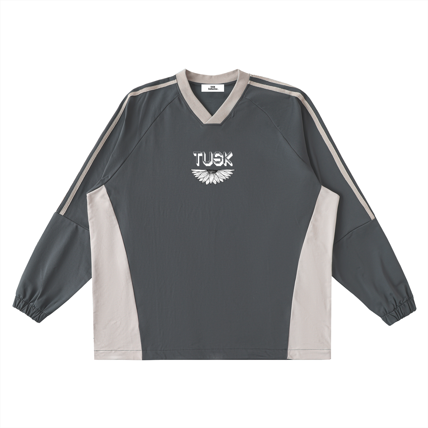 Color-Block V-Neck Long-Sleeve T-Shirt