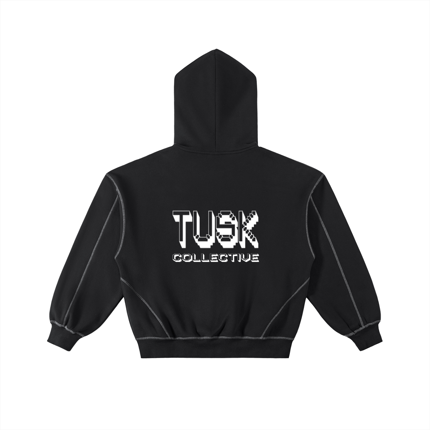 Contrast-Stitched Boxy Fleece Zip Hoodie