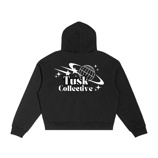 Contrast Plaid Boxy Zip Hoodie