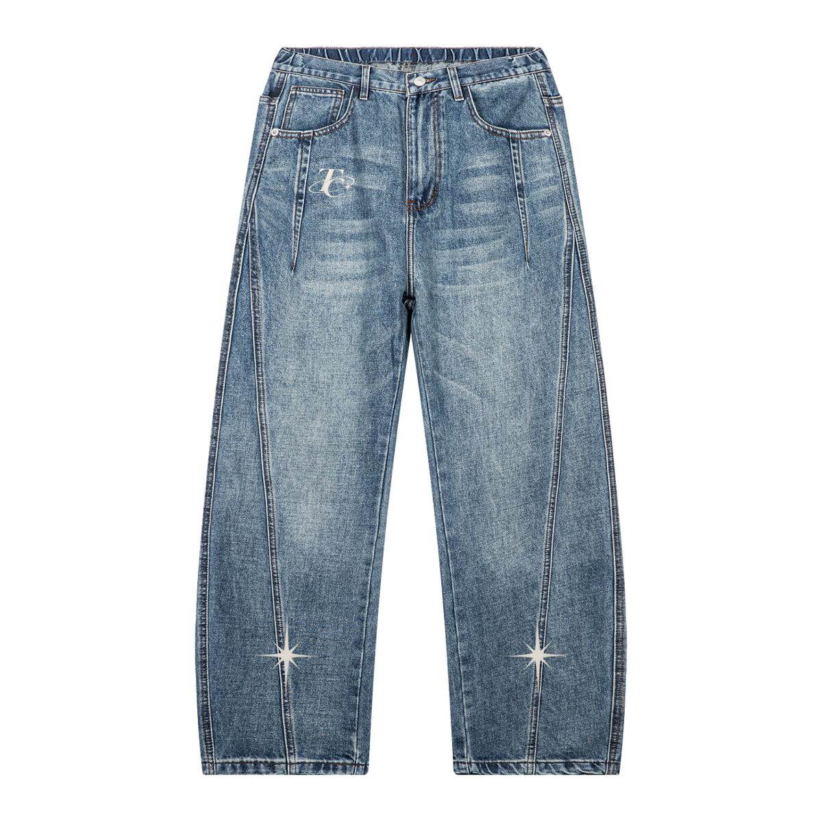 Unisex Vintage Wash Barrel Leg Denim Jeans
