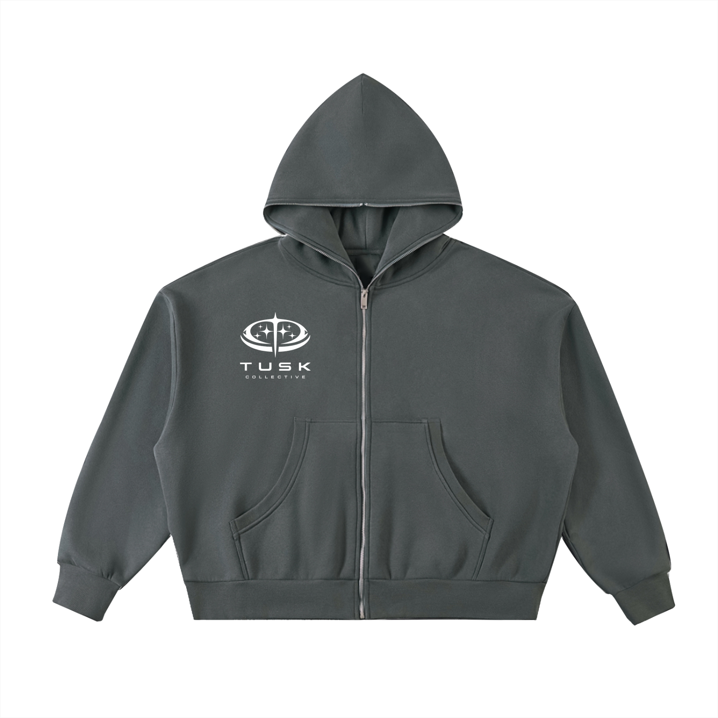Fleeced Full-Zip Boxy Hoodie
