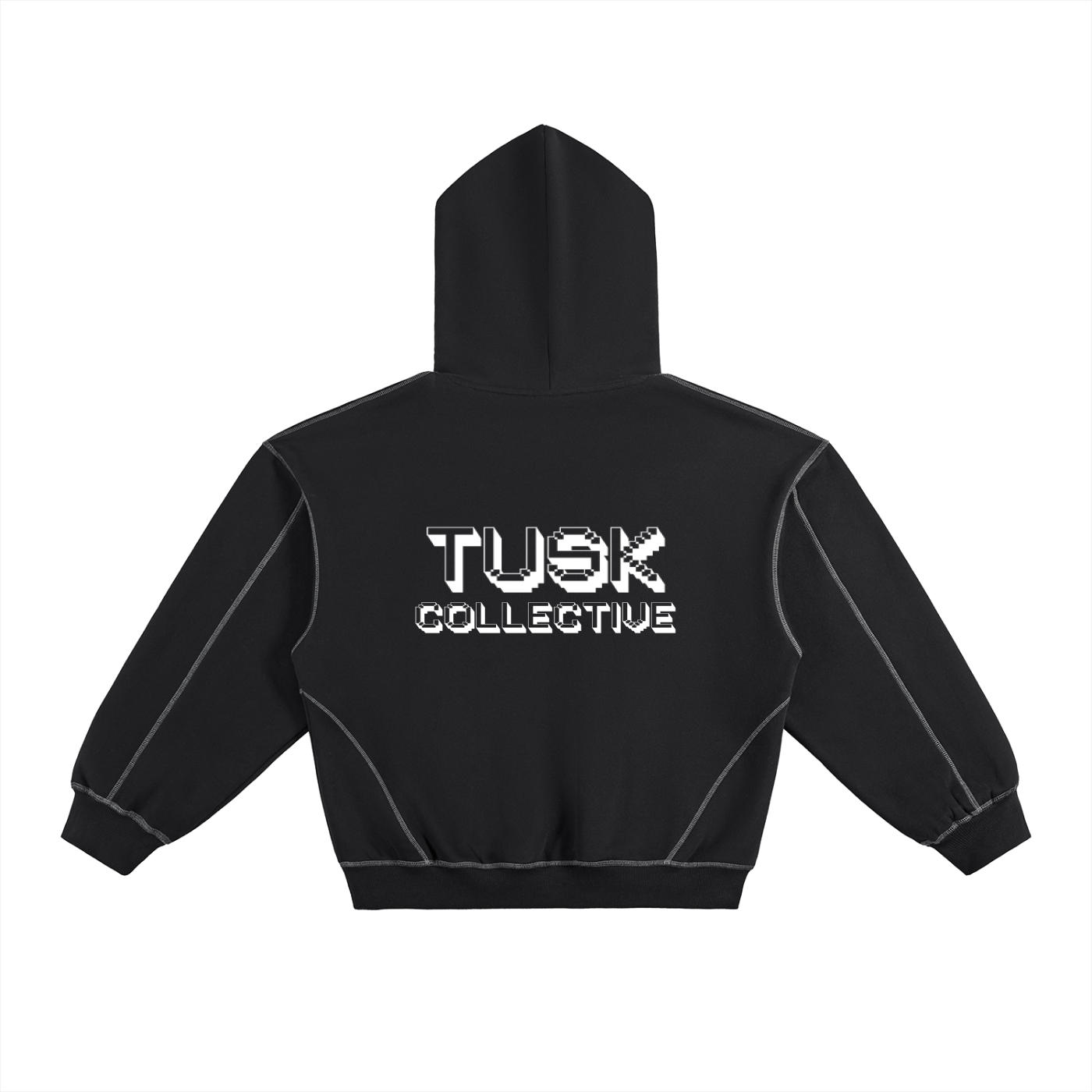 Contrast-Stitched Boxy Fleece Hoodie