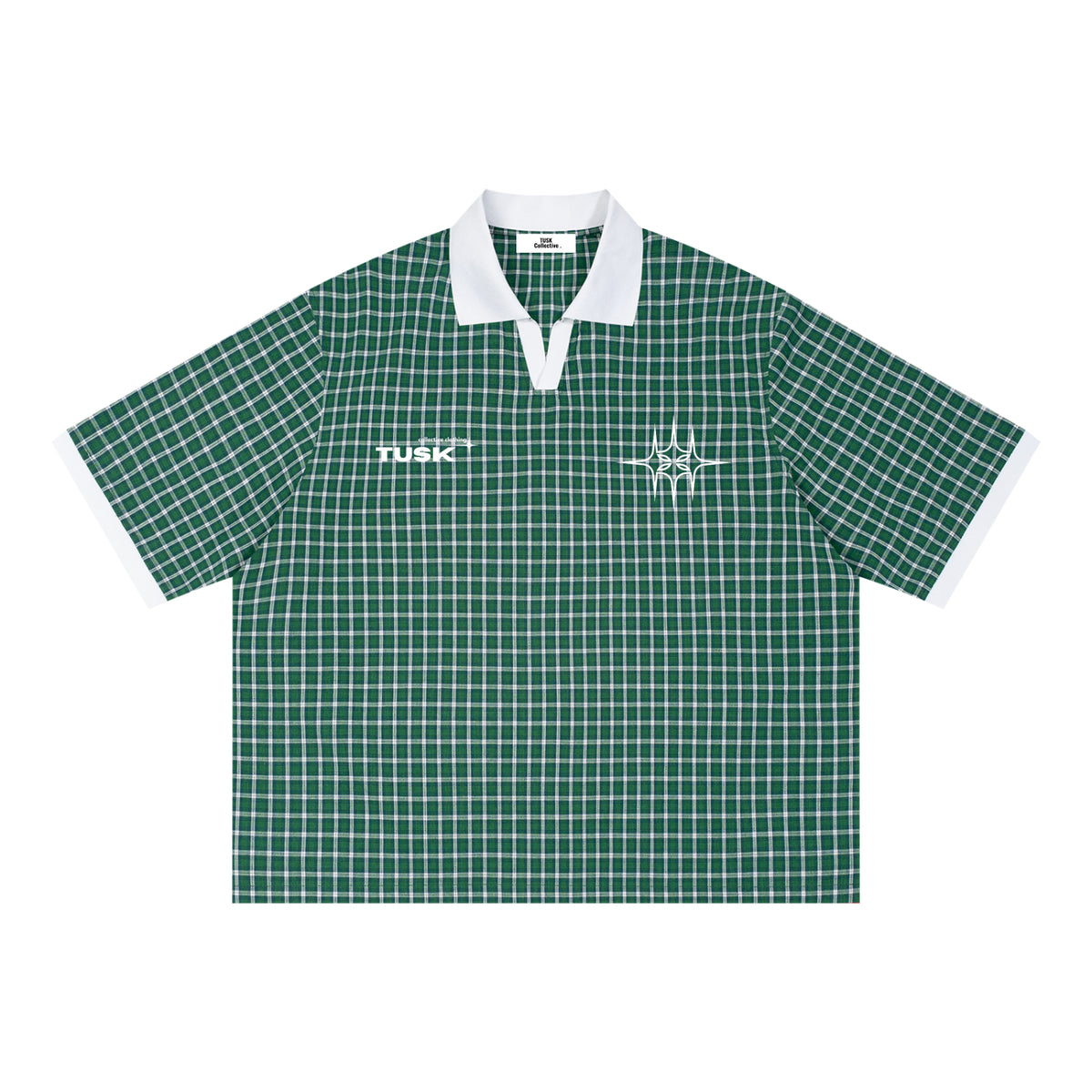 Unisex Boxy Plaid Color Block Polo Shirt