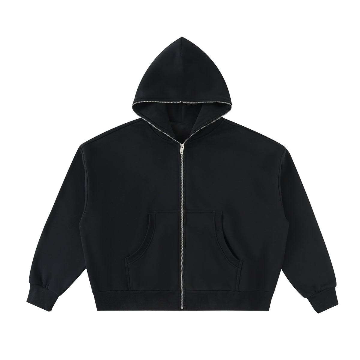 Fleeced Full-Zip Boxy Hoodie