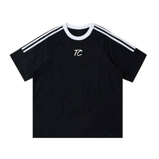 Contrast Tape Crewneck Cotton T-Shirt