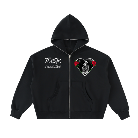 Fleeced Full-Zip Boxy Hoodie