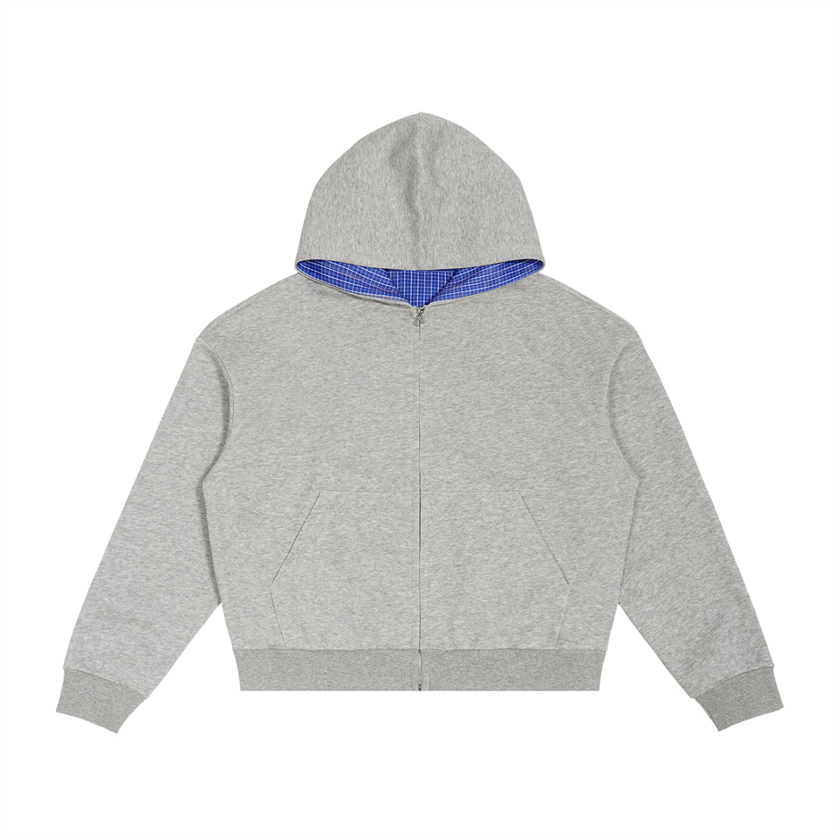 Contrast Plaid Boxy Zip Hoodie