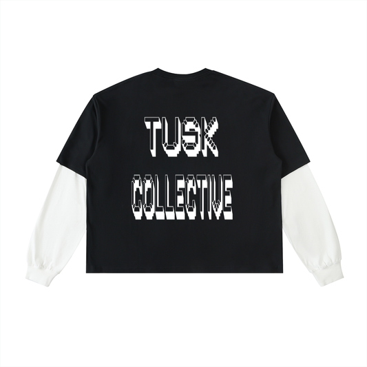 Layered Contrast Sleeve Cotton T-Shirt