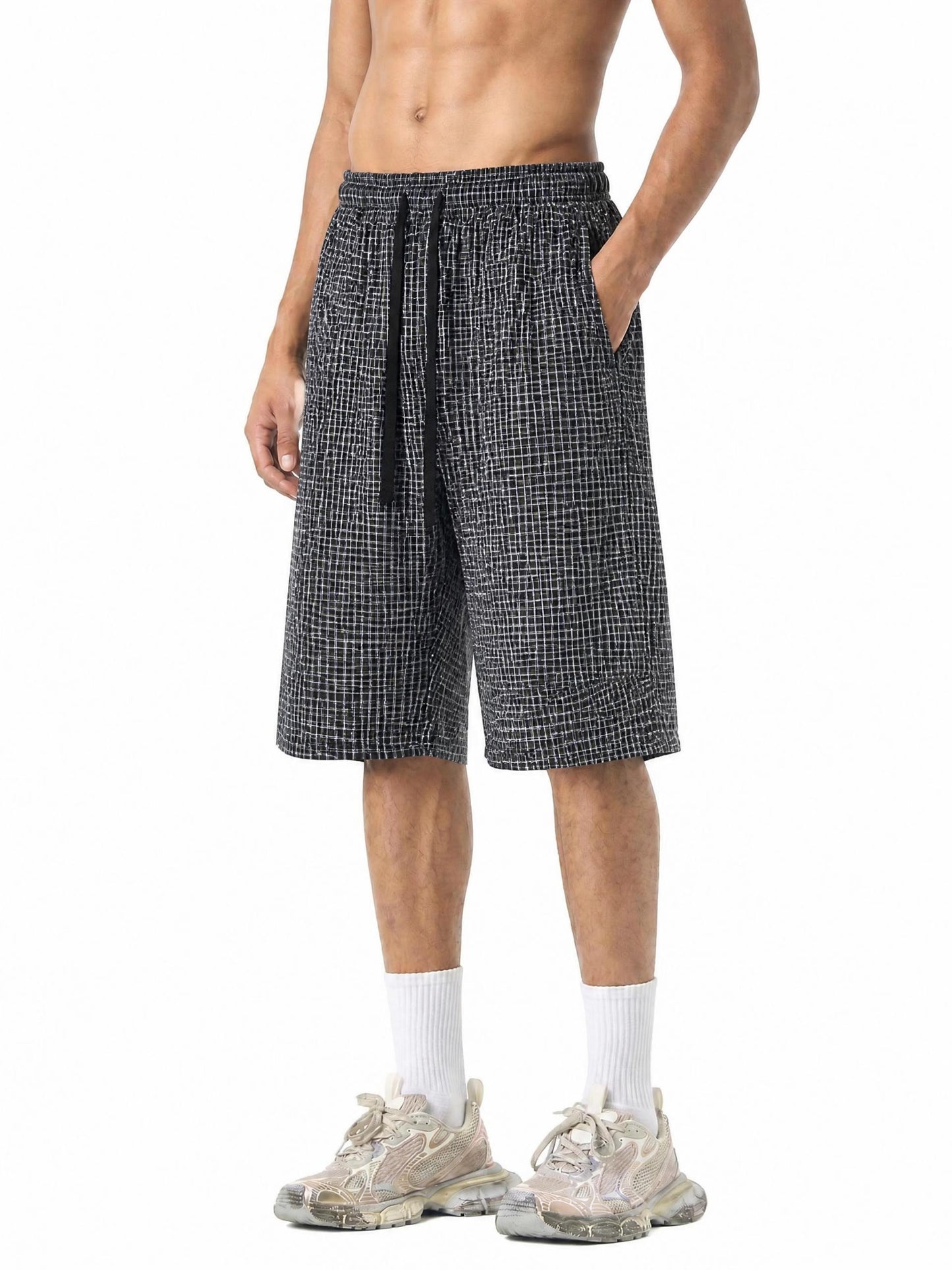 Unisex Plaid Loose Capri Shorts