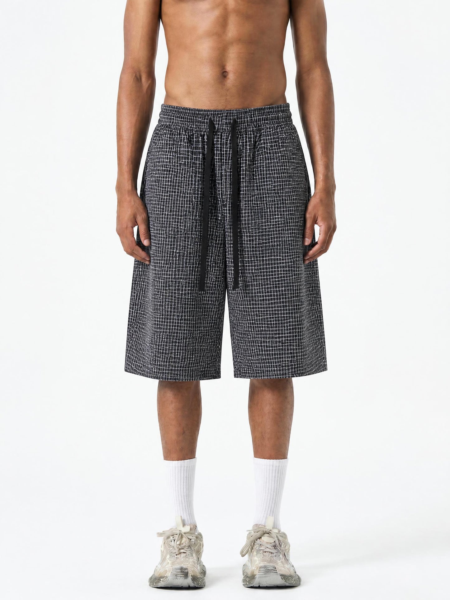 Unisex Plaid Loose Capri Shorts