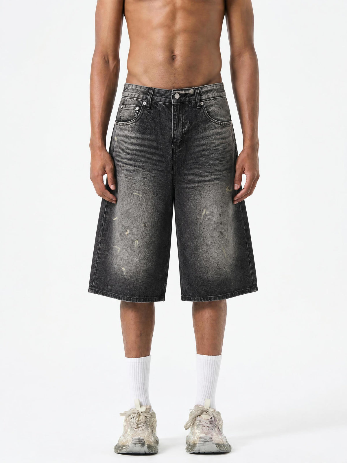 Men’s Vintage Wash Wide Leg Denim Shorts