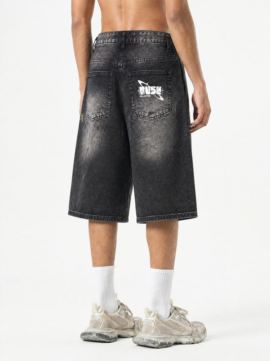 Men’s Vintage Wash Wide Leg Denim Shorts