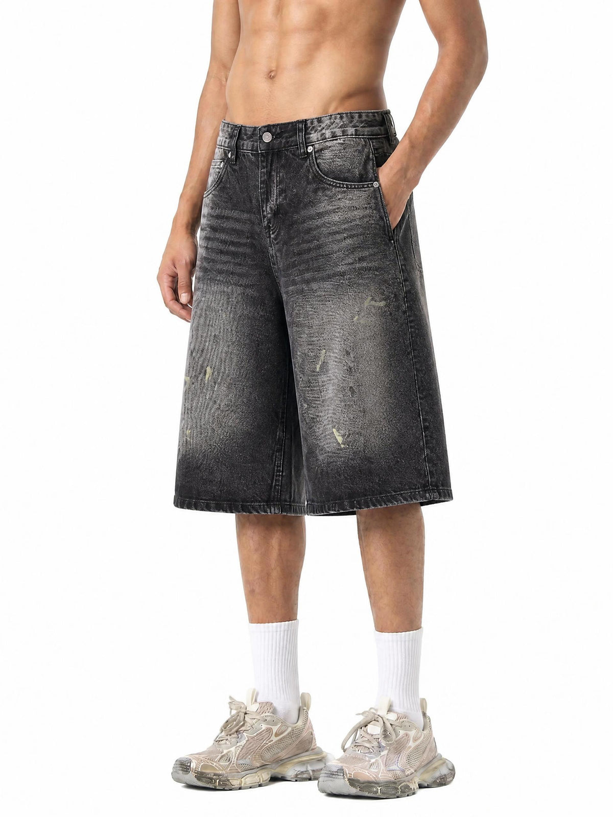 Men’s Vintage Wash Wide Leg Denim Shorts