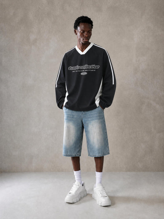 Color-Block V-Neck Long-Sleeve T-Shirt