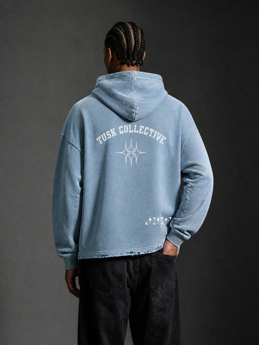 Vintage Washed Frayed-Hem Hoodie