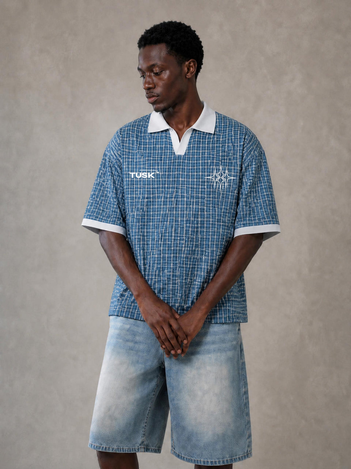 Unisex Boxy Plaid Color Block Polo Shirt