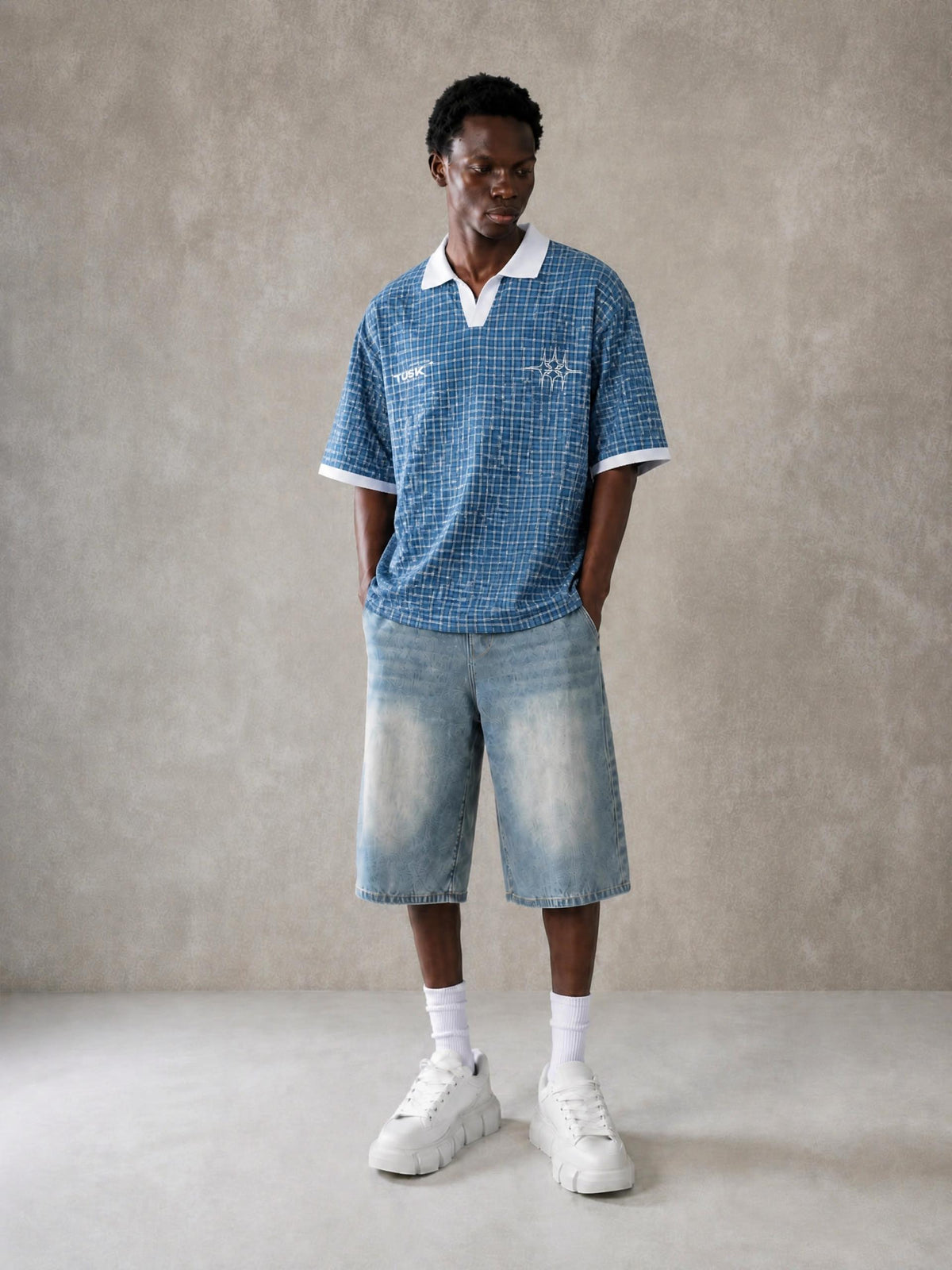 Unisex Boxy Plaid Color Block Polo Shirt