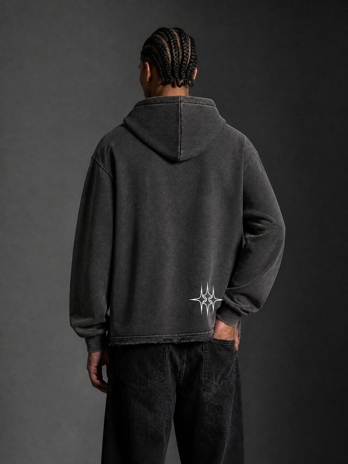 Vintage Washed Frayed-Hem Hoodie