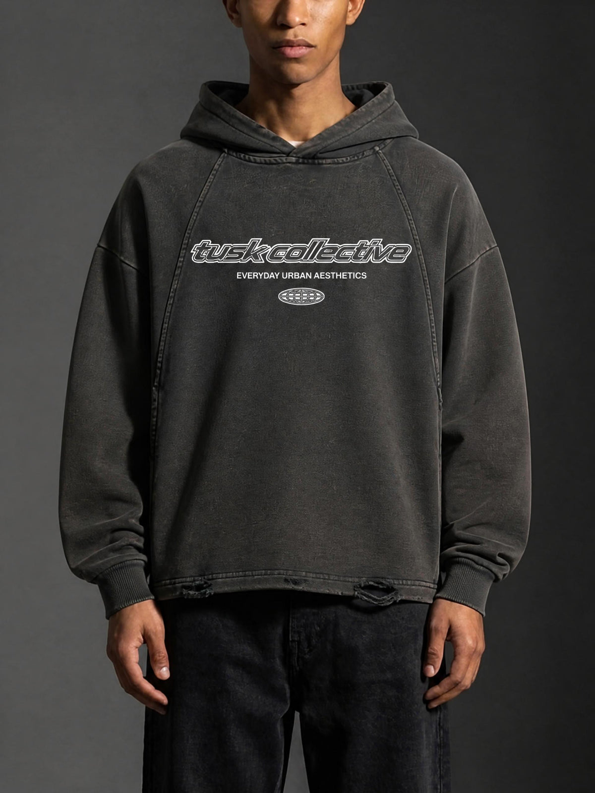 Vintage Washed Frayed-Hem Hoodie