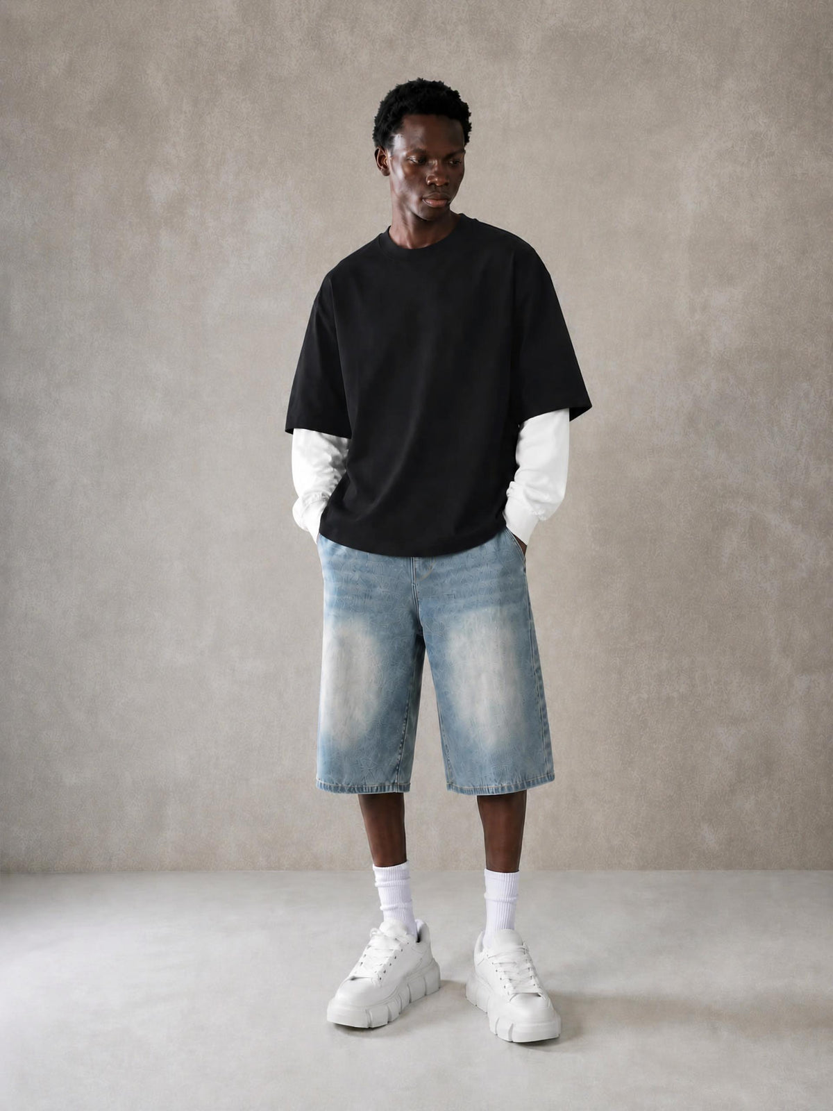 Layered Contrast Sleeve Cotton T-Shirt