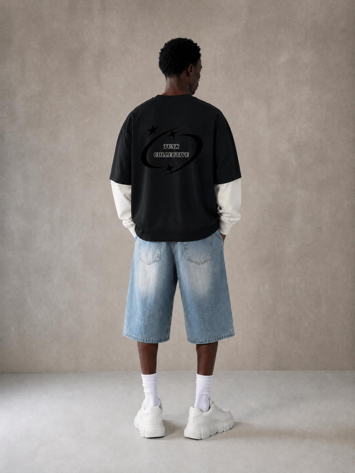 Layered Contrast Sleeve Cotton T-Shirt