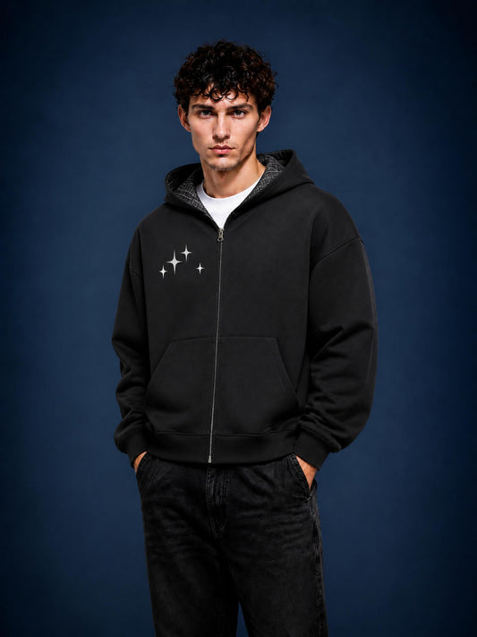 Contrast Plaid Boxy Zip Hoodie