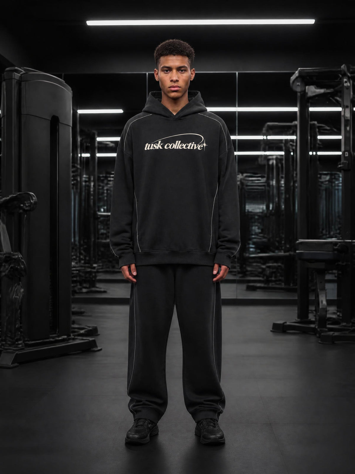 Unisex Oversized Piping Fleece Hoodie