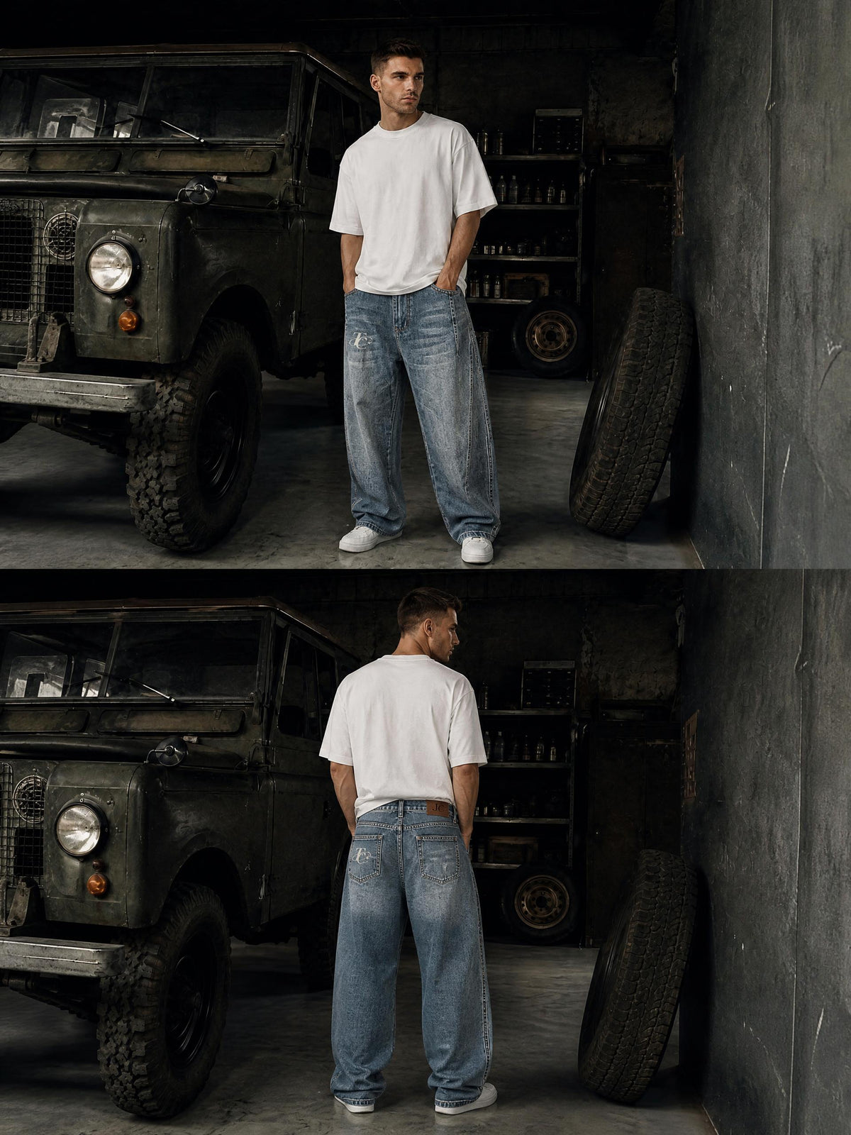 Unisex Vintage Wash Barrel Leg Denim Jeans